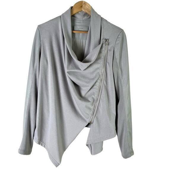 BlankNYC Private Practice Vegan Leather & Cotton Drape Front Moto Jacket Gray, S - Picture 10 of 16